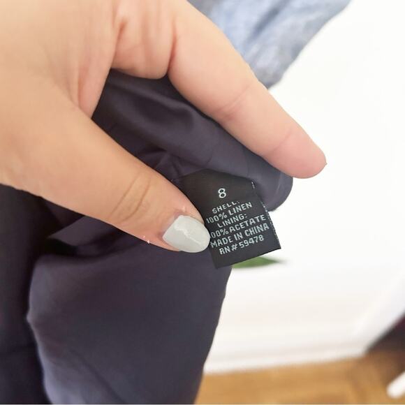 Cynthia Rowley Linen Sheath Dress Blue Sleeveless Raw Edge Trim Button Zip Sz 8 - Picture 5 of 8